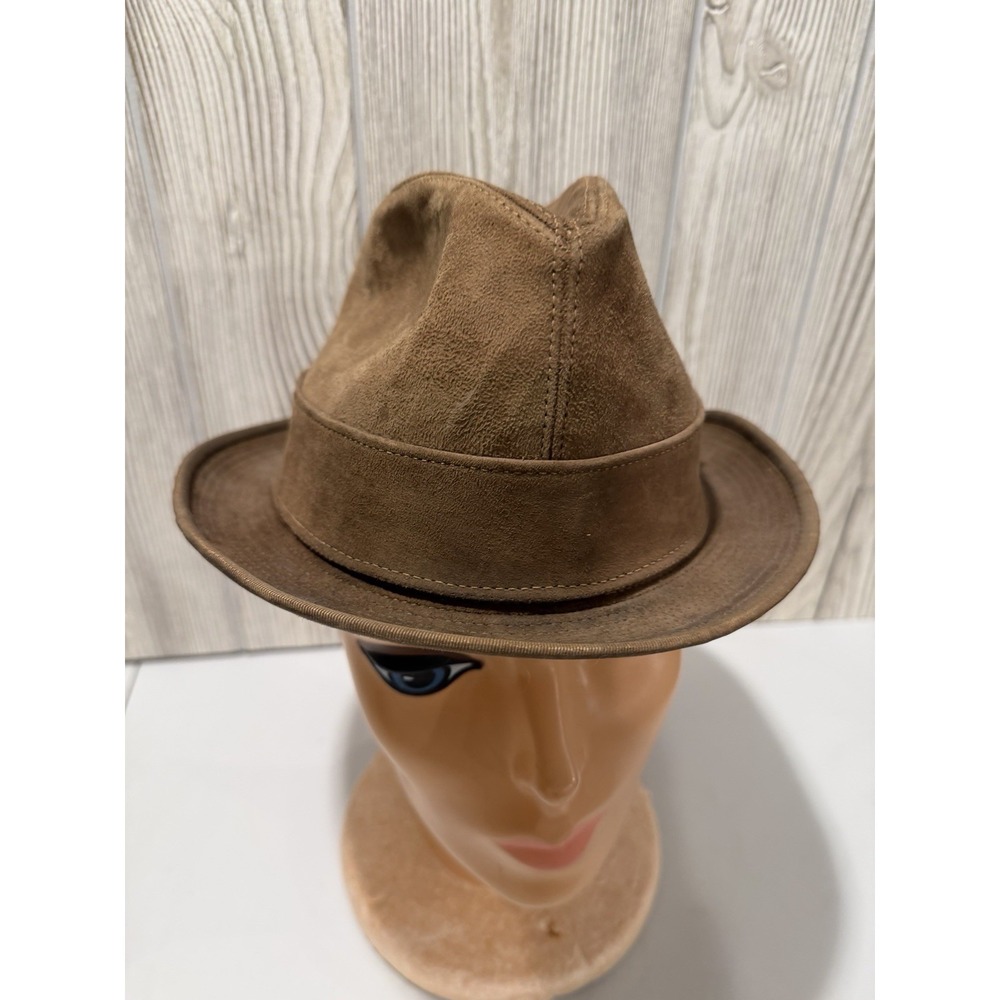 VINTAGE CAVANAGH NEW YORK Brown Leather  Suede FEDORA‎ Derby Hat 7&1/4 *read*